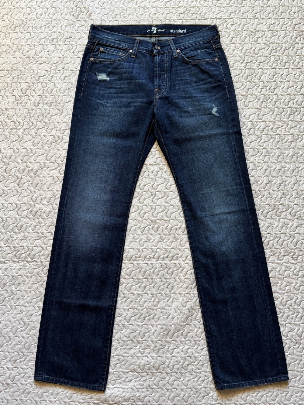 7 For All Mankind Jeans GoodAsNew 32x34 Dark Blue wash With  Fading Straight Leg